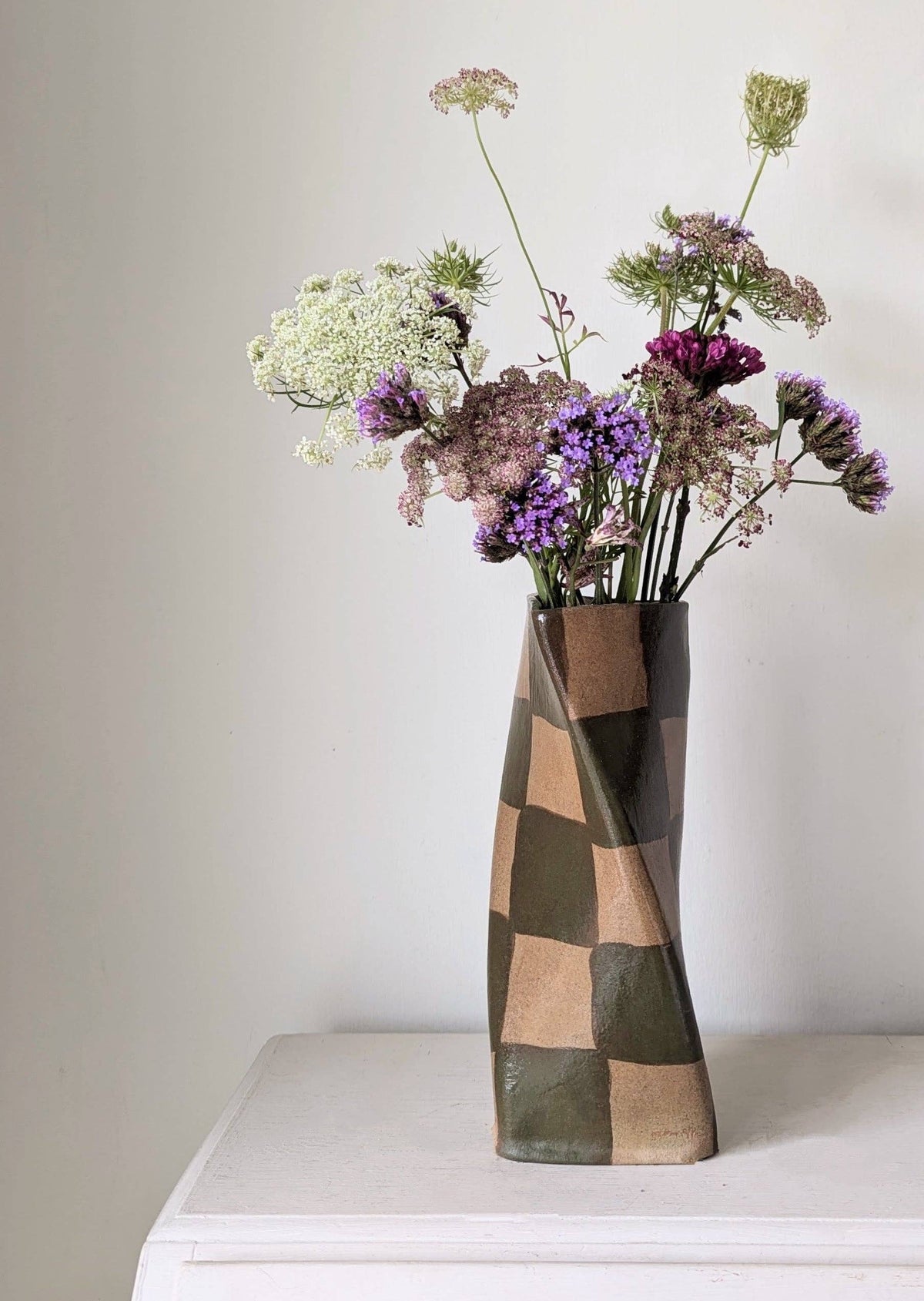Smokey Olive Check Twist Vase Rosie Gore