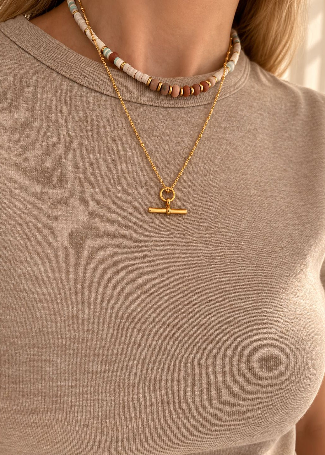 T Bar Delicate Chain Necklace 18k Gold Plated Dainty Gift Gold Lunar