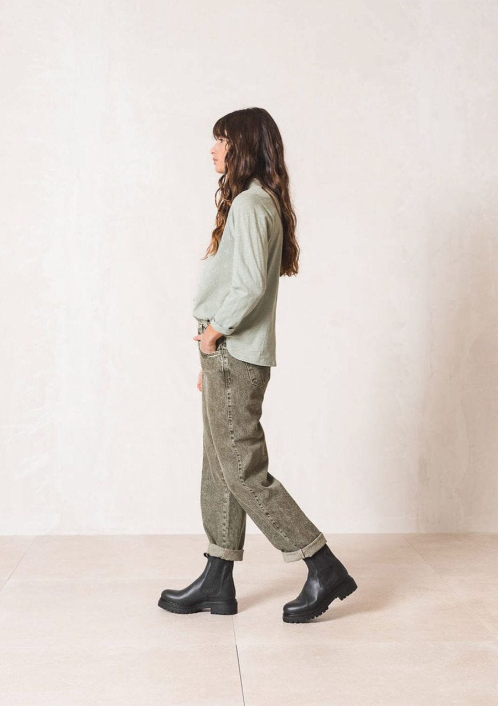 Washed Effect Khaki Jeans | Indi & Cold Jeans Indi & Cold