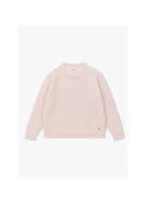 A light pink crewneck sweatshirt with long sleeves, laid flat against a clean white background.