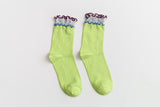 Women’s Colorblock Cotton Socks – Lightweight Ruffle Trim Happy Knits