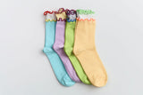 Women’s Colorblock Cotton Socks – Lightweight Ruffle Trim Happy Knits