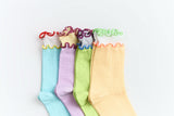 Women’s Colorblock Cotton Socks – Lightweight Ruffle Trim Happy Knits