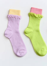 Women’s Colorblock Cotton Crew Socks – Lightweight Summer Happy Knits