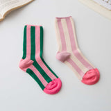 Women’s Cotton Striped Crew Socks – Contrast Toe Socks Happy Knits