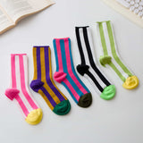 Women’s Cotton Striped Crew Socks – Contrast Toe Socks Happy Knits
