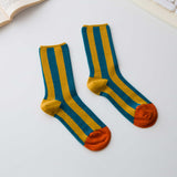 Women’s Cotton Striped Crew Socks – Contrast Toe Socks Happy Knits