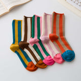 Women’s Cotton Striped Crew Socks – Contrast Toe Socks Happy Knits