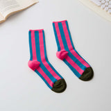 Women’s Cotton Striped Crew Socks – Contrast Toe Socks Happy Knits