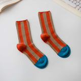 Women’s Cotton Striped Crew Socks – Contrast Toe Socks Happy Knits