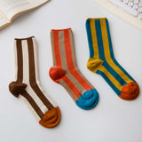 Women’s Cotton Striped Crew Socks – Contrast Toe Socks Happy Knits