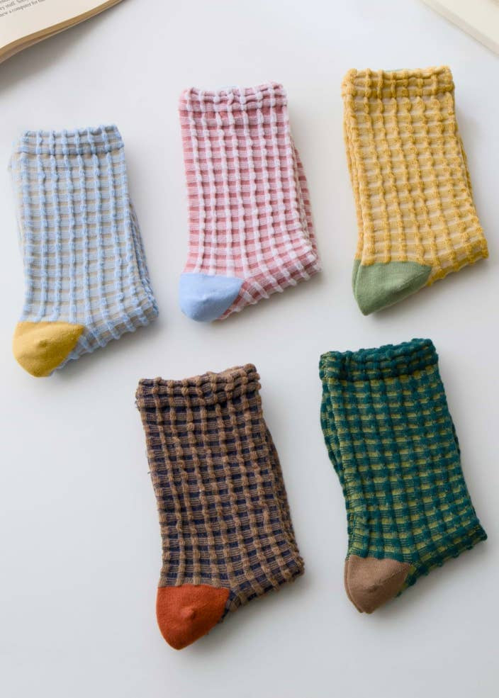 Women’s Cotton Waffle Crew Socks – Soft Bubble Texture Socks Happy Knits