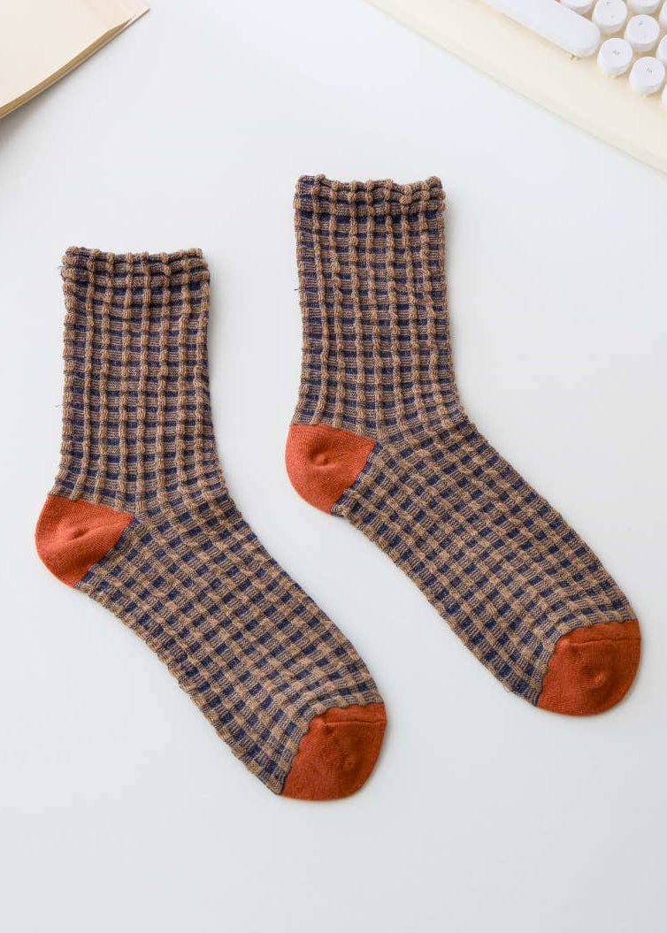 Women’s Cotton Waffle Crew Socks – Soft Bubble Texture Socks Happy Knits