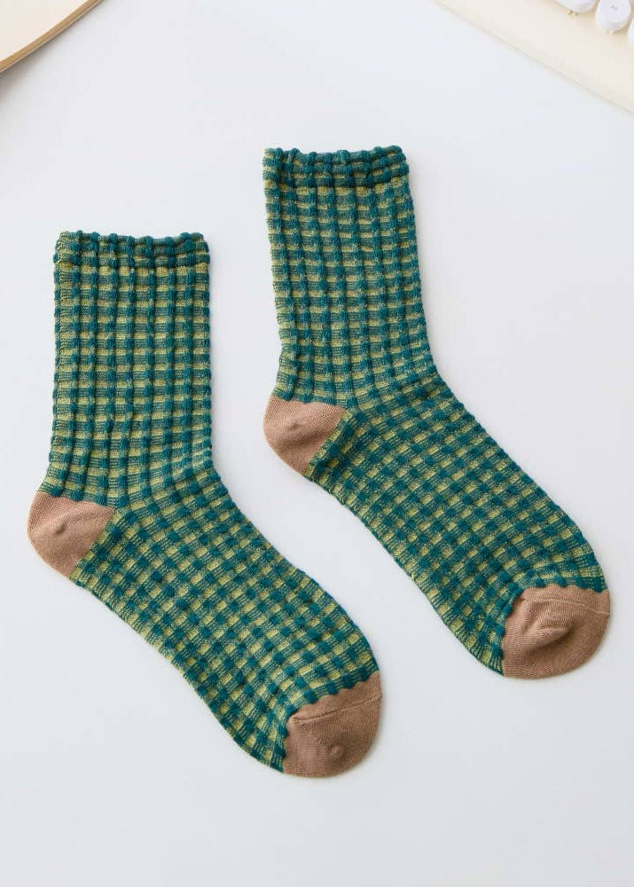 Women’s Cotton Waffle Crew Socks – Soft Bubble Texture Socks Happy Knits