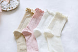 Women's Ruffle Mesh Cotton Socks - Retro & Breathable Happy Knits