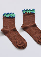 Women's Ruffle Trim Cotton Socks - Lightweight & Colorblock Happy Knits