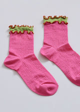 Women's Ruffle Trim Cotton Socks - Lightweight & Colorblock Happy Knits