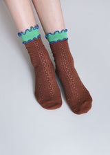 Women's Ruffle Trim Cotton Socks - Lightweight & Colorblock Happy Knits