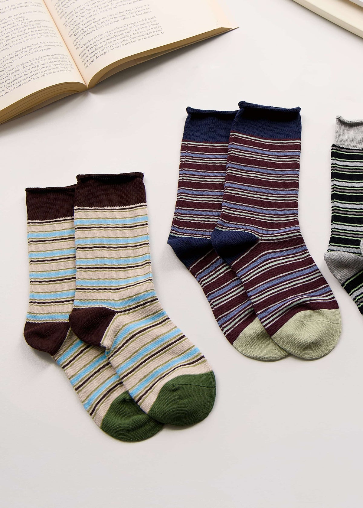 Women’s Vintage Striped Cotton Crew Socks – Autumn Style Happy Knits