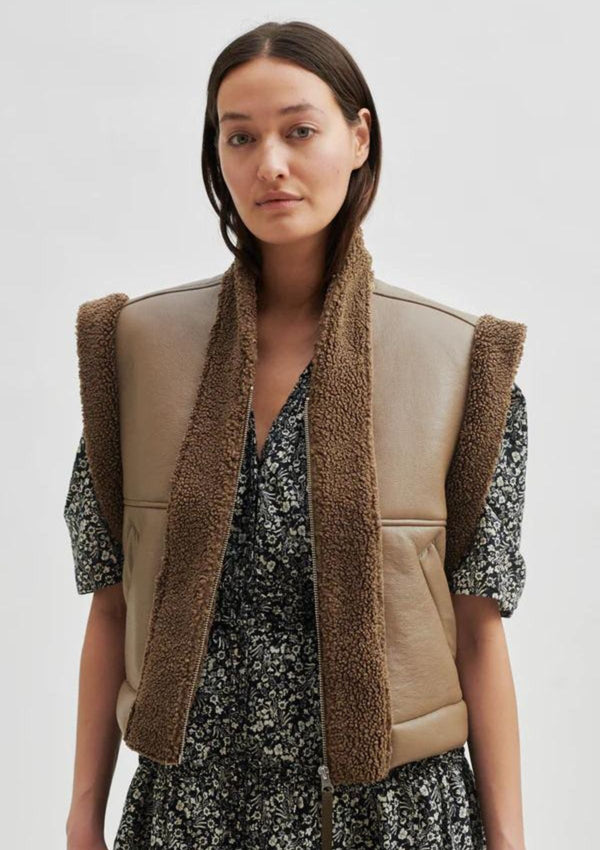 Agnese Faux Leather Teddy Waistcoat | Second Female Jacket Second Female