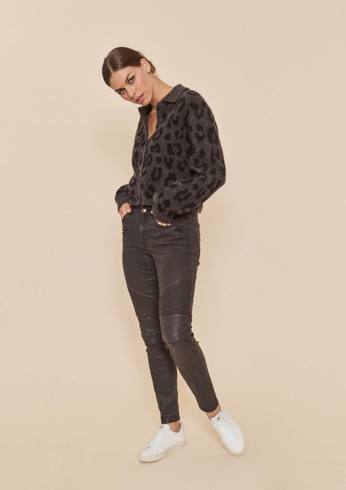 Biker Style Coated Dark Grey Coated Jean | Alanis | Mos Mosh Jeans MOS MOSH