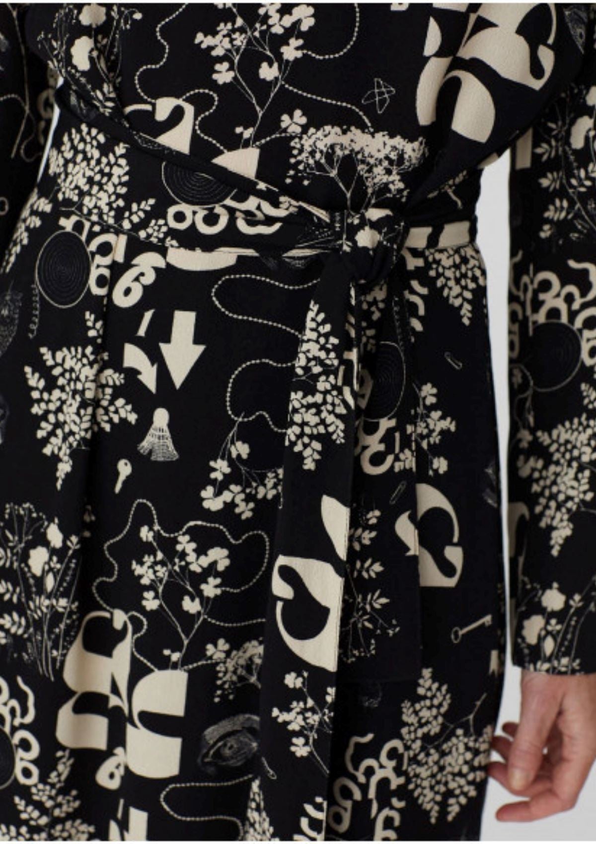 Black & White Tie Waisted Midi Dress | Melting Pot Print | Nice Things Dress Nice Things