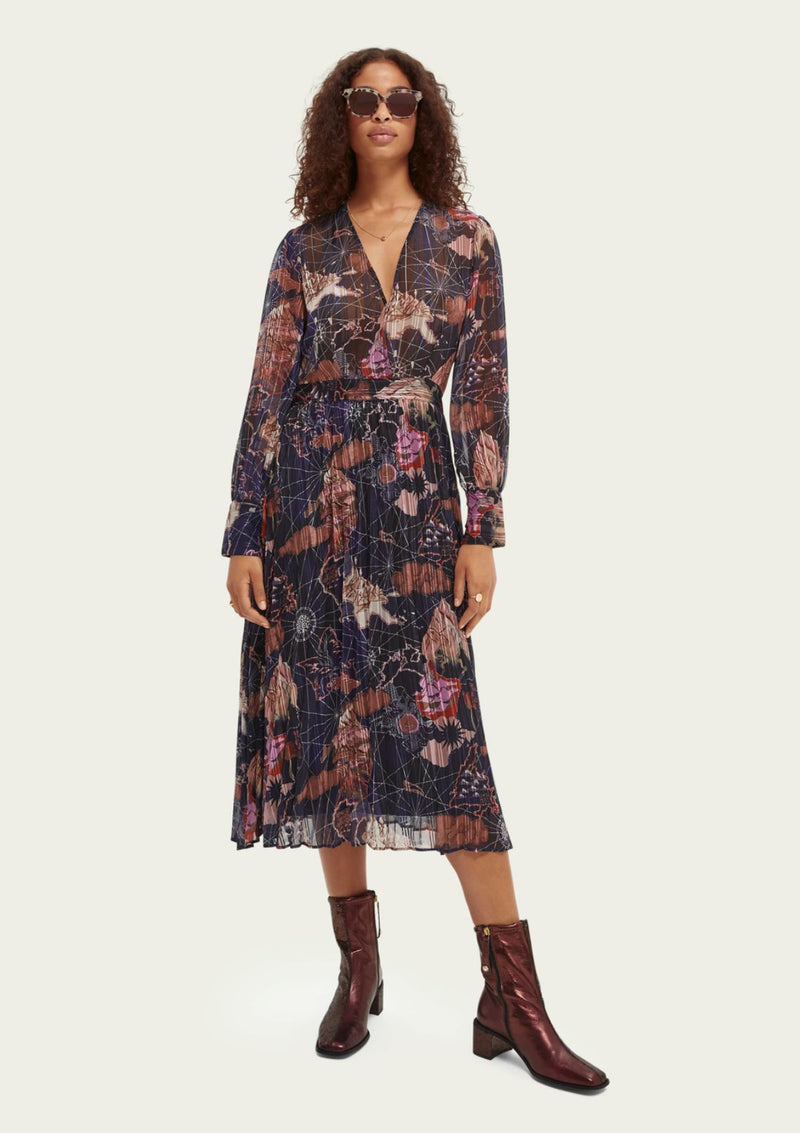 Midnight Navy Printed Midi Dress