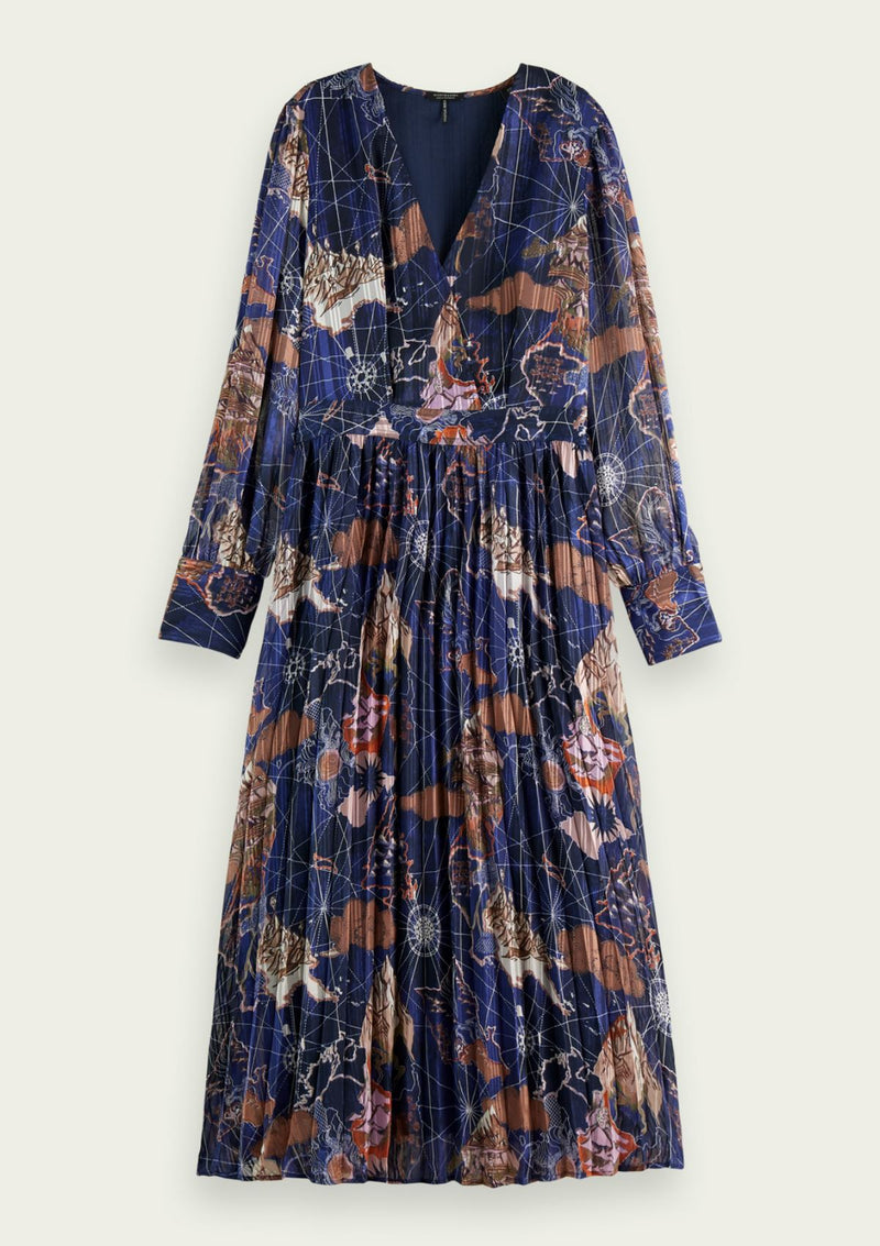 strapless open back dress Midnight Navy Printed Midi Dress